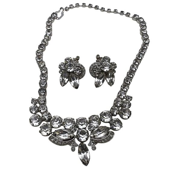 Eisenberg Ice Signed Clear Rhinestone Necklace and Earring Set Estate Statement - Picture 1 of 16
